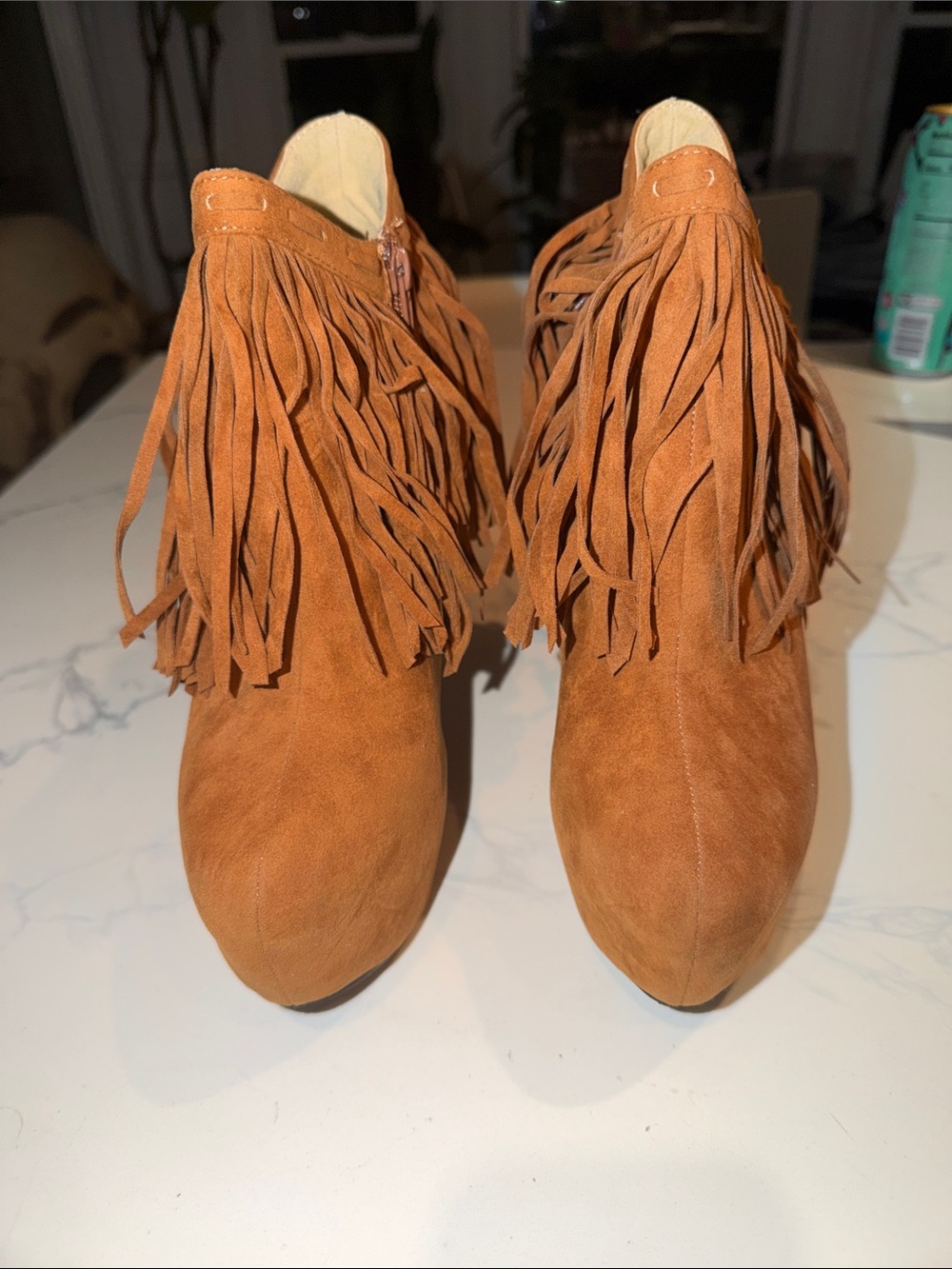 Privileged Fringe Suede Ankle Booties - Chestnut Brown